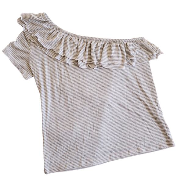 ROMEO + JULIET Couture striped ruffle one shoulder tee shirt top Size Medium NEW - Picture 1 of 5